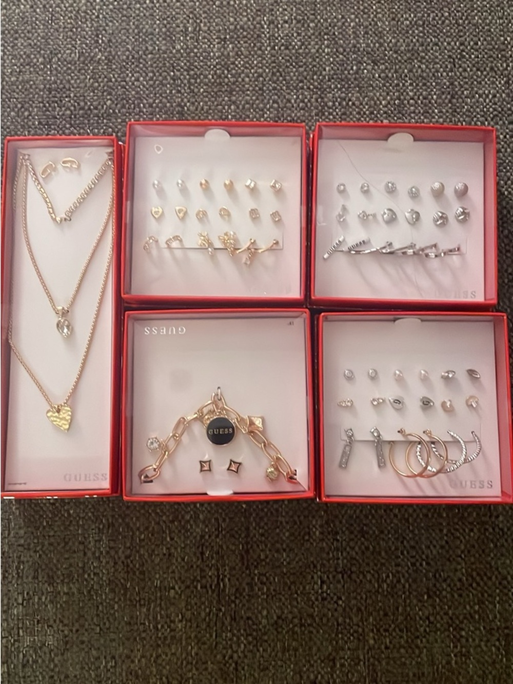 GUESS Rose Gold and Silver Mixed Earring Set with Charms $8 each box